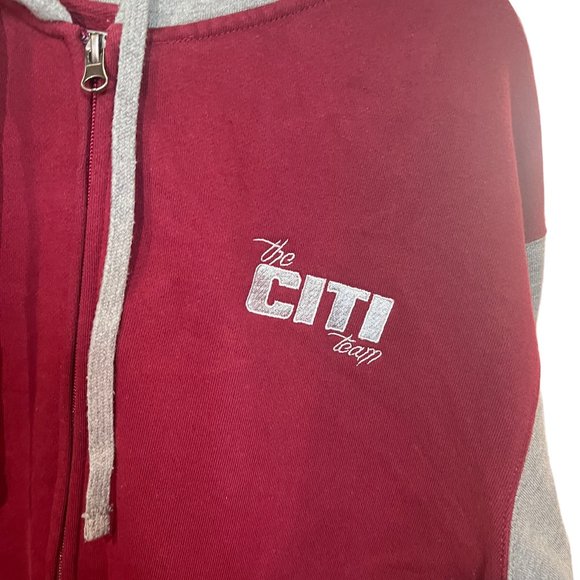 The Citi Team Family First Hooded Jacket Drawstring Full Zip Up Red Gray Medium - Picture 8 of 12